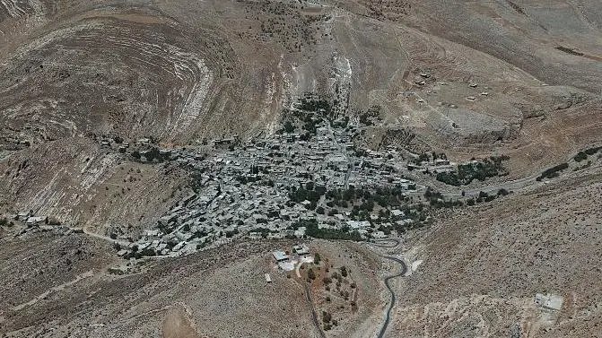 Suriye'nin Şam kentindeki Beit Jinn köyünün havadan görünümü.