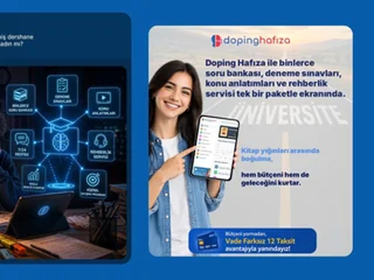 Thumbnail image: Doping Hafıza ile binlerce soru bankası, deneme sınavları, konu anlatımları ve rehberlik servisi tek bir paketle ekranında. Kitap yığınları arasında boğulma, hem bütçeni hem de geleceğini kurtar. 💻