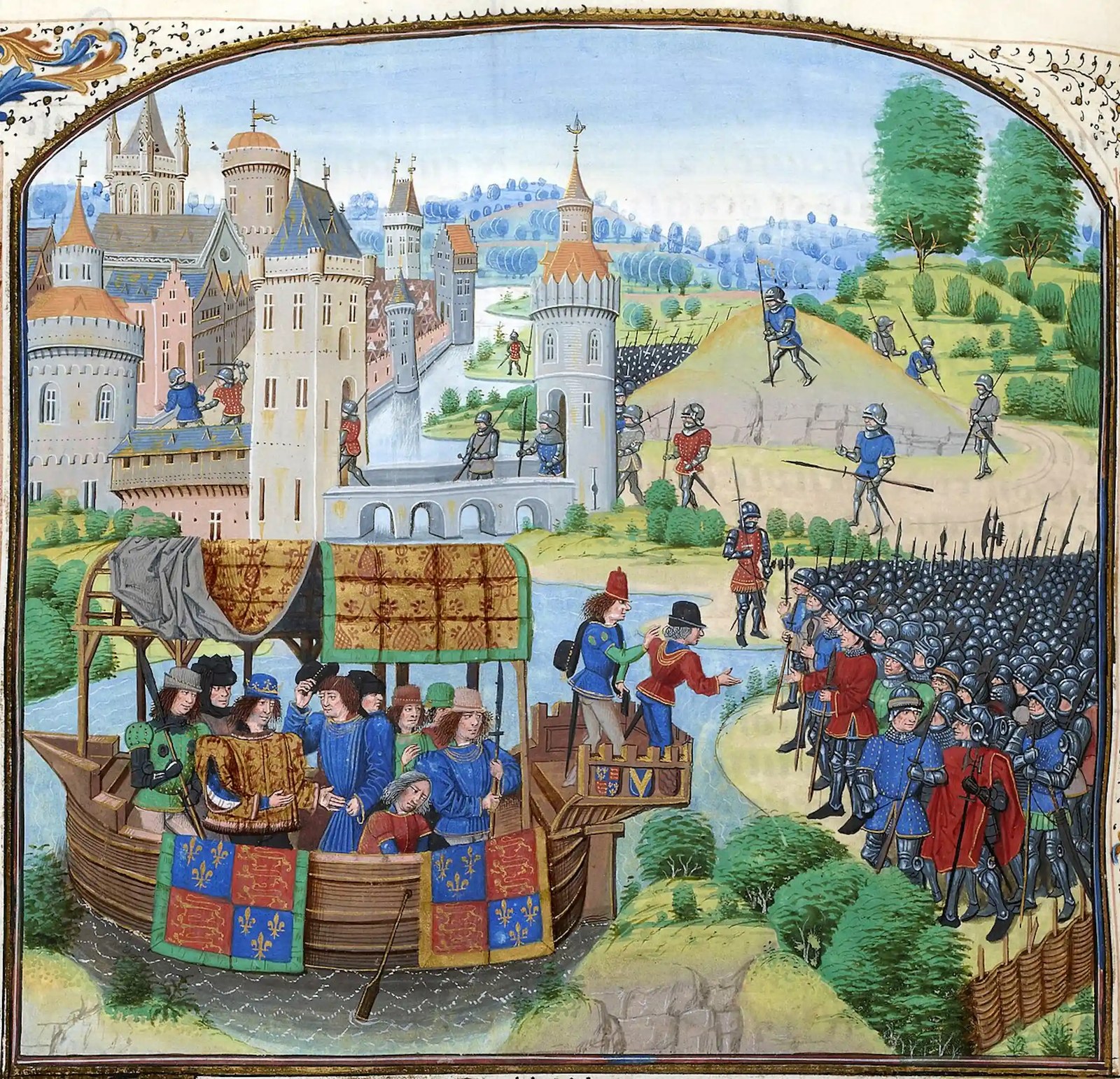 A medieval illustration of Richard II meeting with the rebels of the Peasants' Revolt of 1381.
