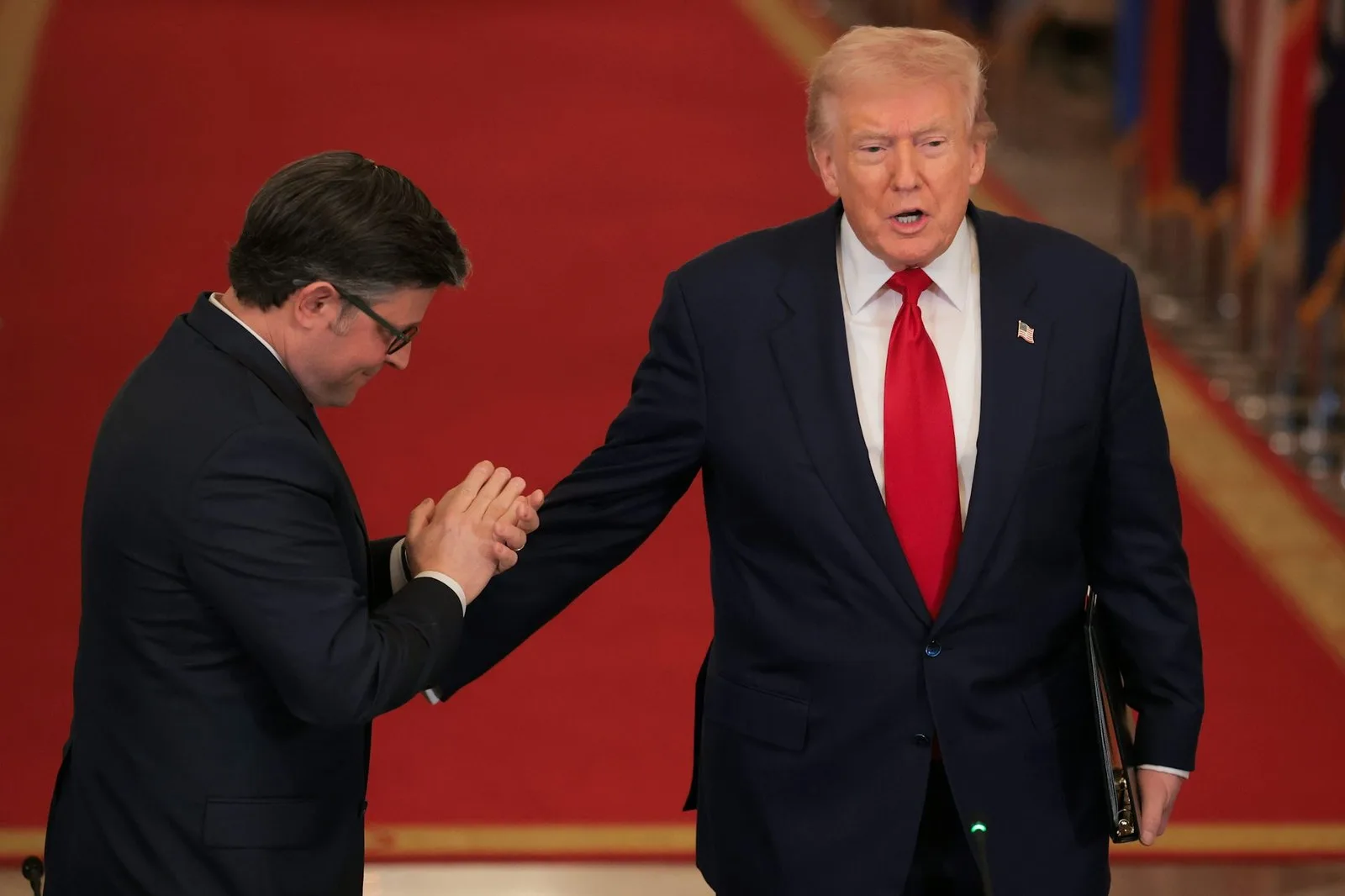 Speaker Mike Johnson, left, leader of House Republicans, with President Donald Trump. Anna Moneymaker/Getty Images