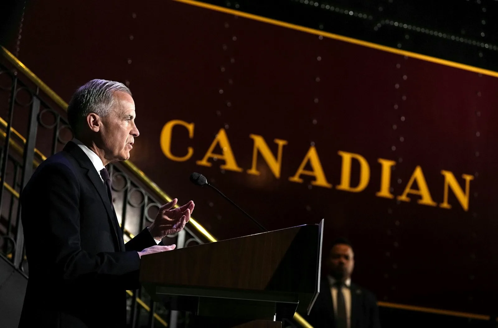 Prime Minister Mark Carney makes an announcement on the Canada Strong Fund at the Canada Science and Technology Museum in Ottawa in April 2026. THE CANADIAN PRESS/Justin Tang