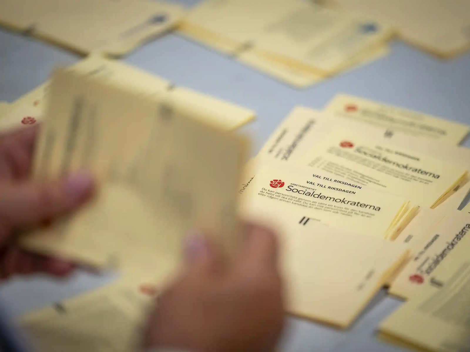 Ballots are counted at a polling station in the south-western Swedish city of Malmö.