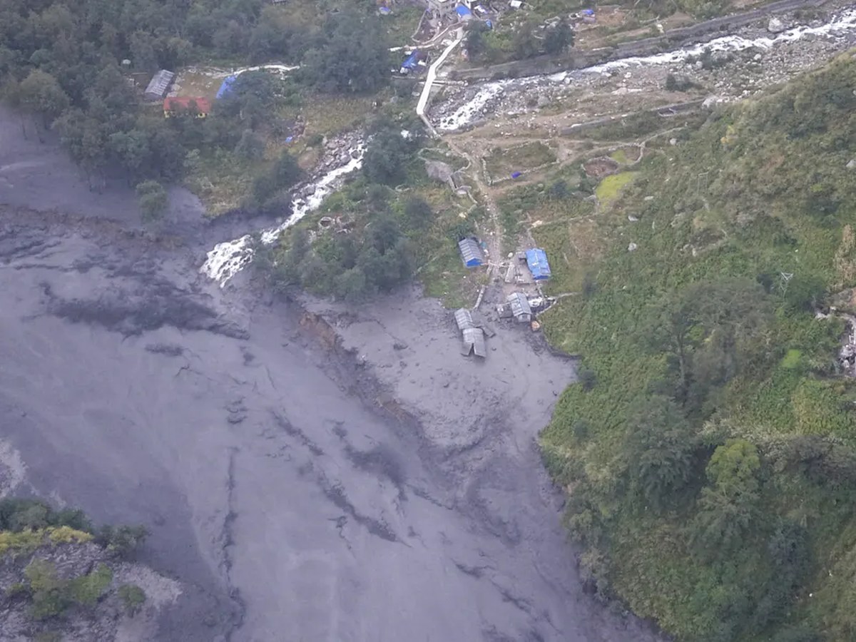 An aerial view of floods in Nepal