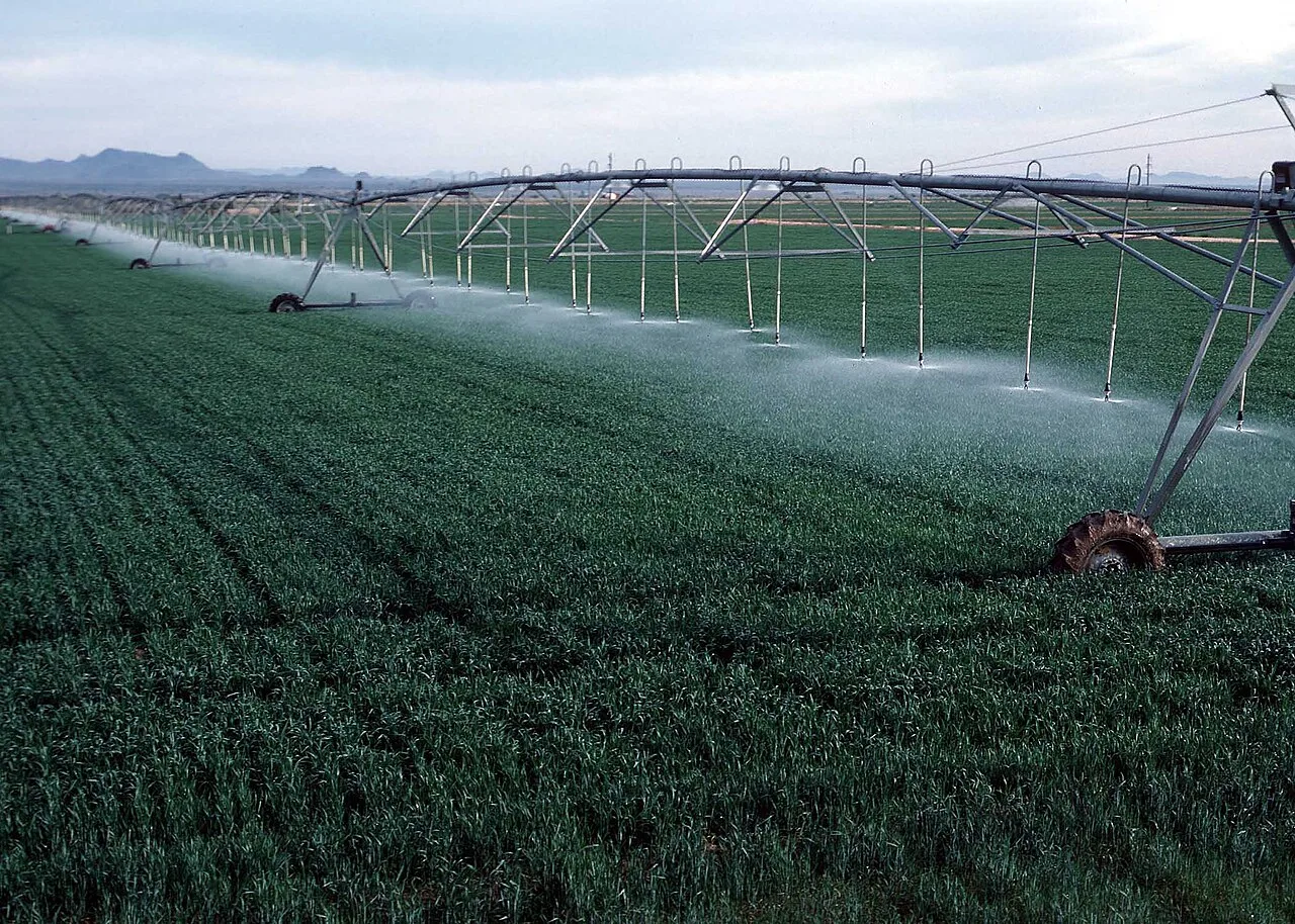 Modern agriculture: a center pivot irrigation system on a field